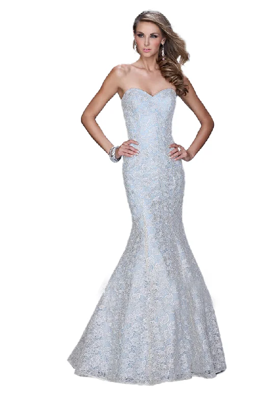 2 - la femme light blue & lace mermaid gown Soft Lace Dress