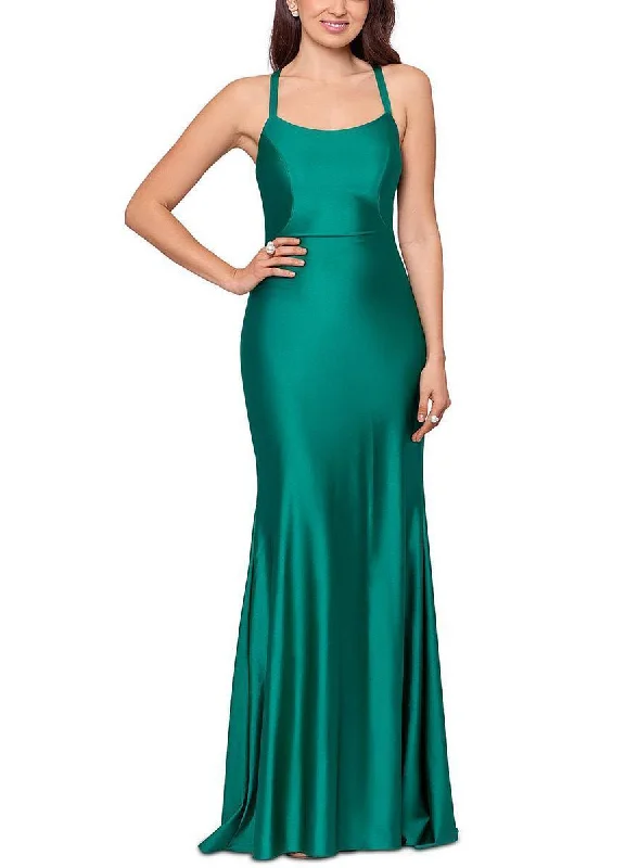 2 - xscape green lace up satin mermaid gown Full Lace Dress