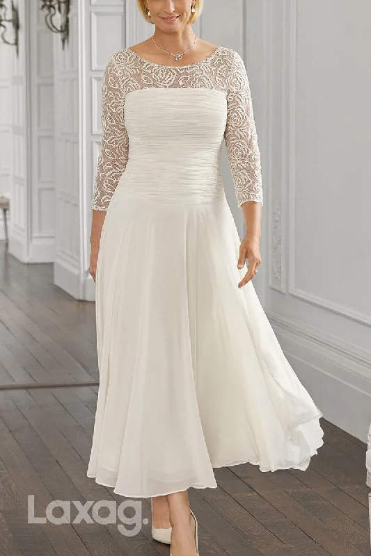 22842 - A-Line Scoop Long Sleeves Lace Rainstone Mother of the Bride Dress Lace Dress Accent