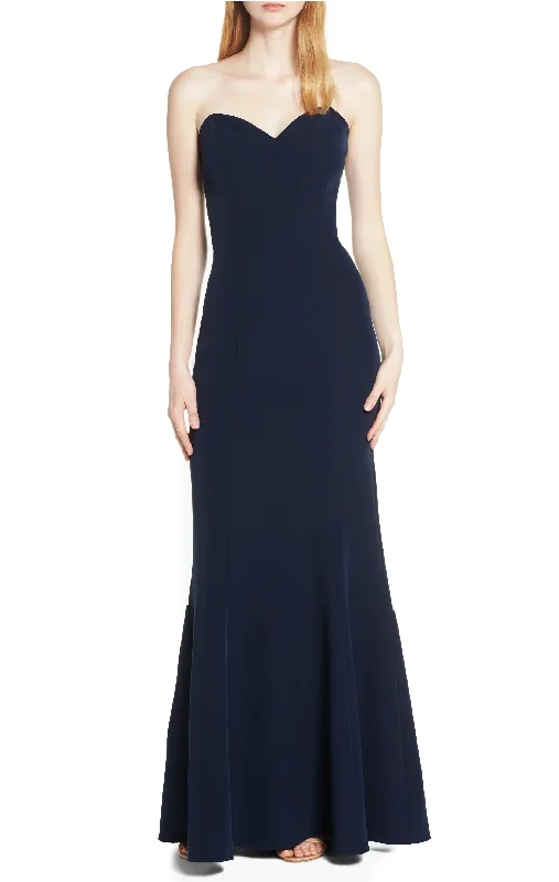 M - wayf navy strapless lace up fitted gown Light Lace Dress