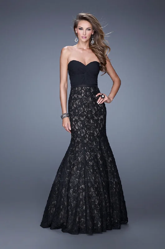 8 - la femme black pleated lace mermaid gown Lace Dress Dreamy