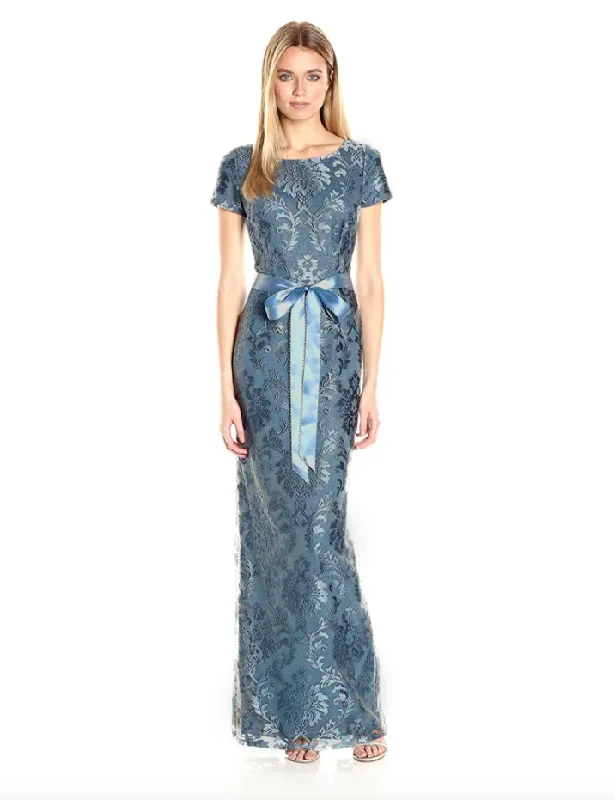 6 - adrianna papell blue embroidered lace gown Lace Dress Lace