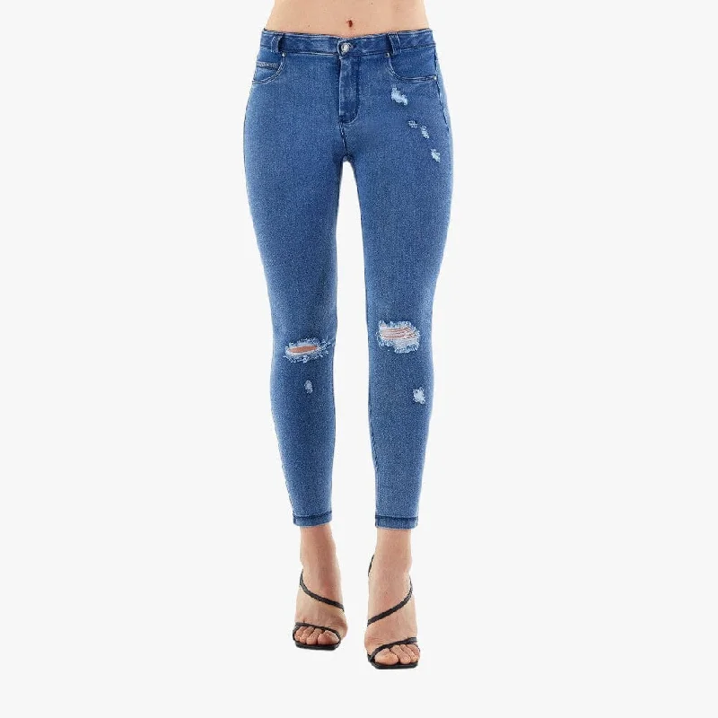 Freddy Black Jeans In Stretch Denim With Rips - Clear Jeans-Seams On Tone Light Blue