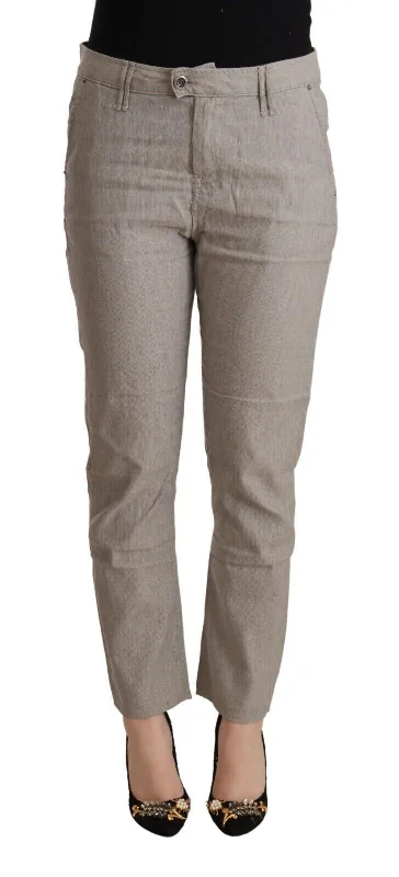 Elegant Light Grey Tapered Linen Pants