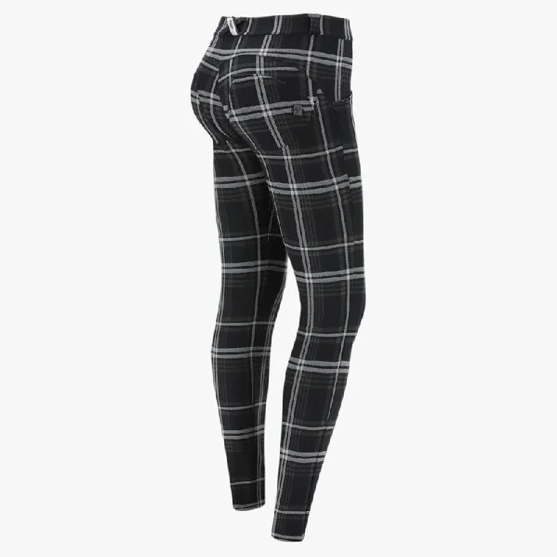 Freddy Womens Tartan Jacquard Regular Waist Wrup Shaping Trousers Black Check