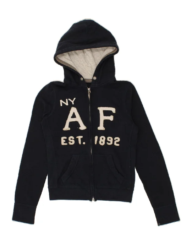 ABERCROMBIE & FITCH Womens Zip Hoodie Sweater UK 10 Small Navy Blue Cotton Lightweight sweaters for spring