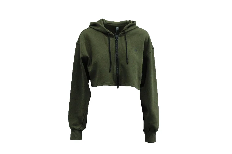 Adidas Stella McCartney Cropped Hoodie Sweater in Green Organic Cotton Sporty sweaters