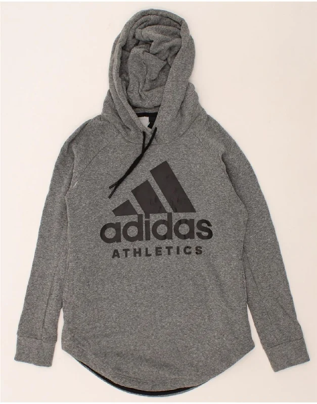 ADIDAS Womens Graphic Hoodie Jumper UK 12 Medium Grey Cotton Thermal sweaters