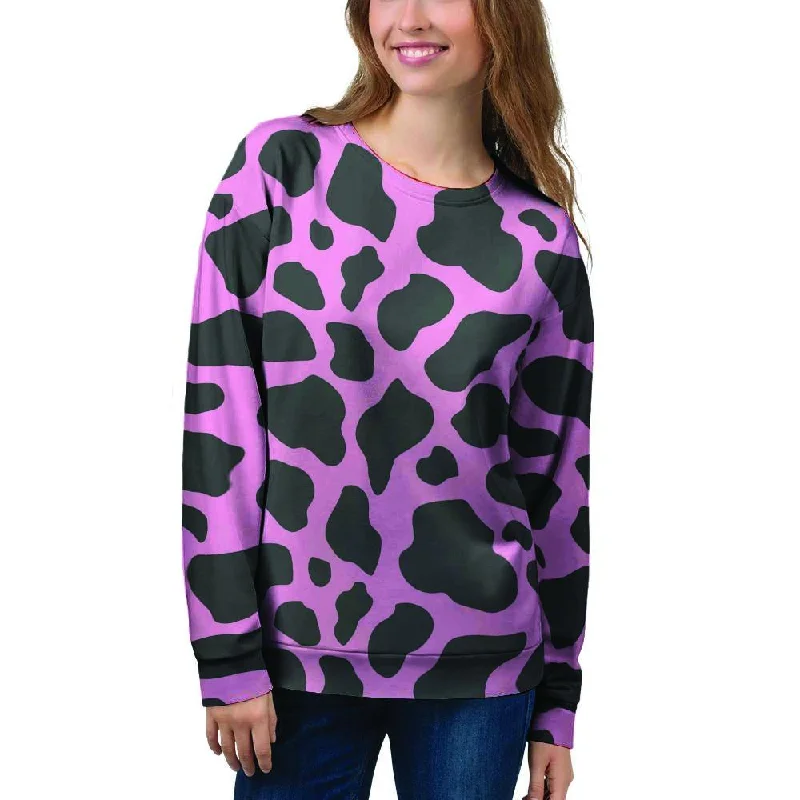 Black Pink Cow Print Women's Sweatshirt Comfortable sweaters for all seasons