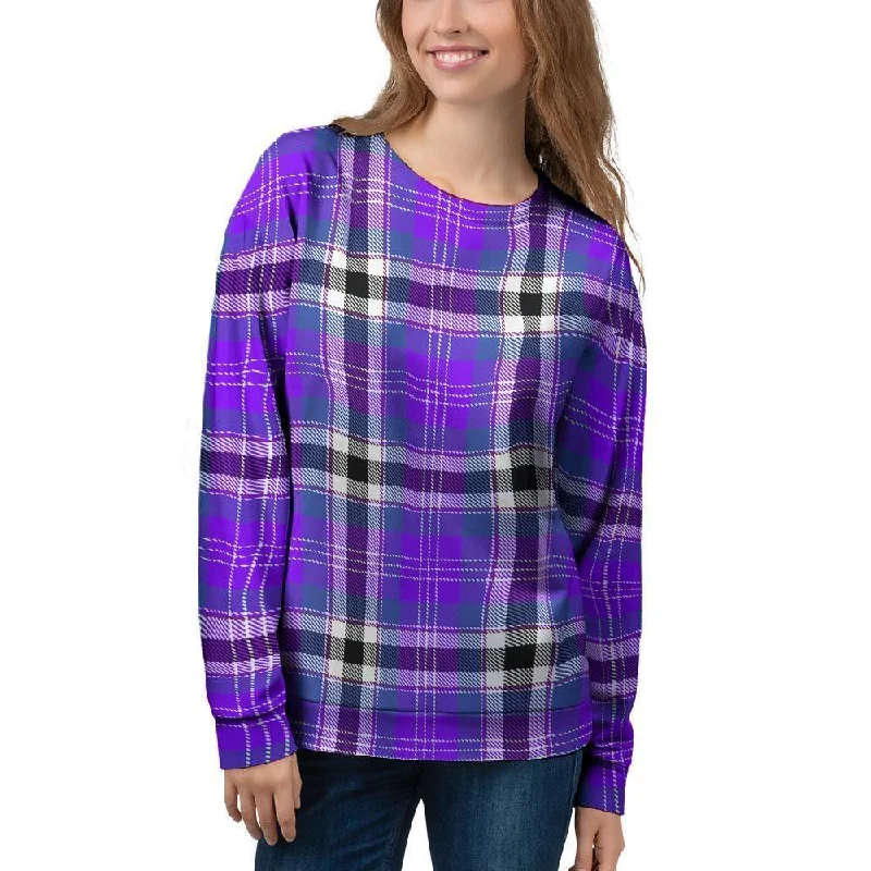 Black Purple Plaid Tartan Women's Sweatshirt Best sweaters for casual wear