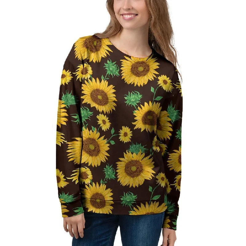 Black Sunflower Print Women's Sweatshirt Thanksgiving sweaters