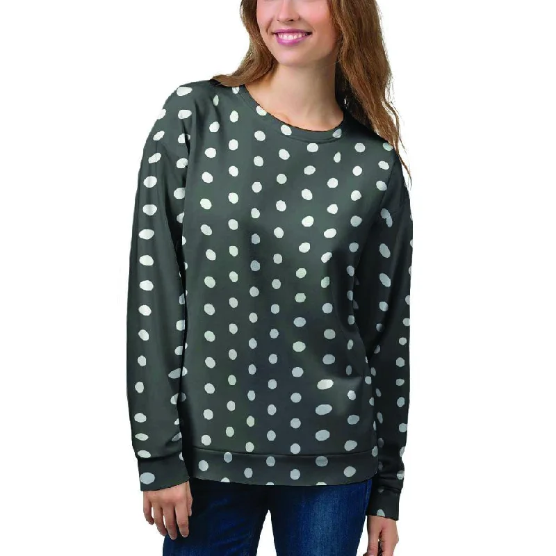 Black Tiny Polka Dot Women's Sweatshirt Stretchable sweaters