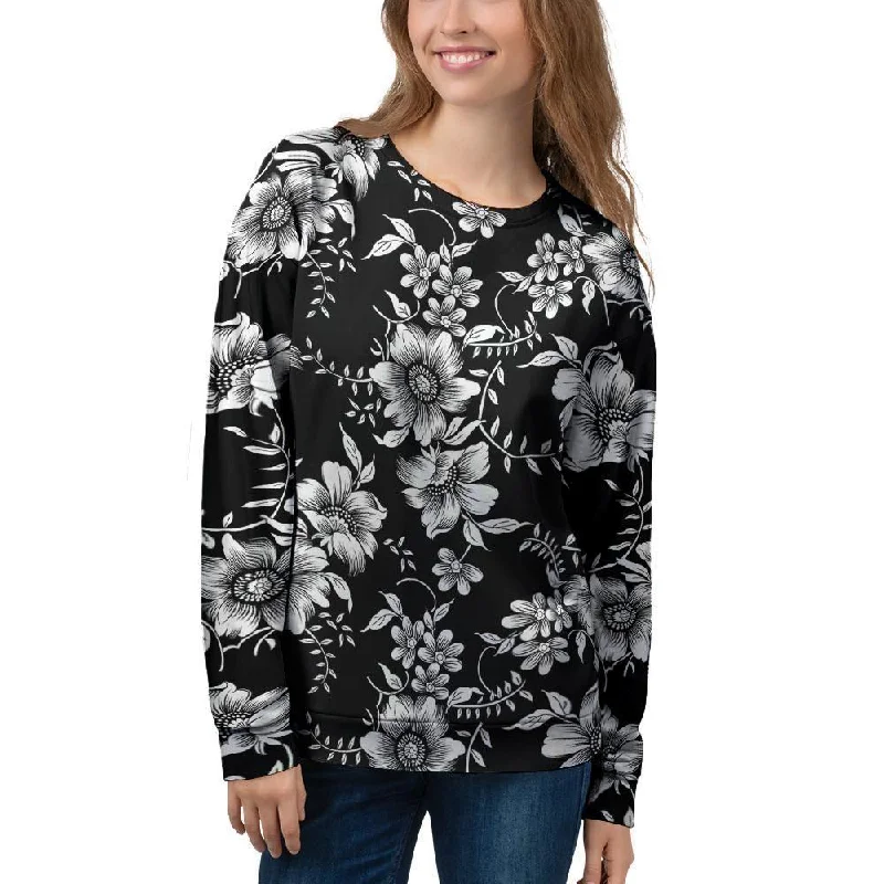 Black White Floral Print Women's Sweatshirt H&M sweaters