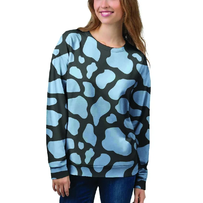 Blue And Black Cow Print Women's Sweatshirt Columbia sweaters