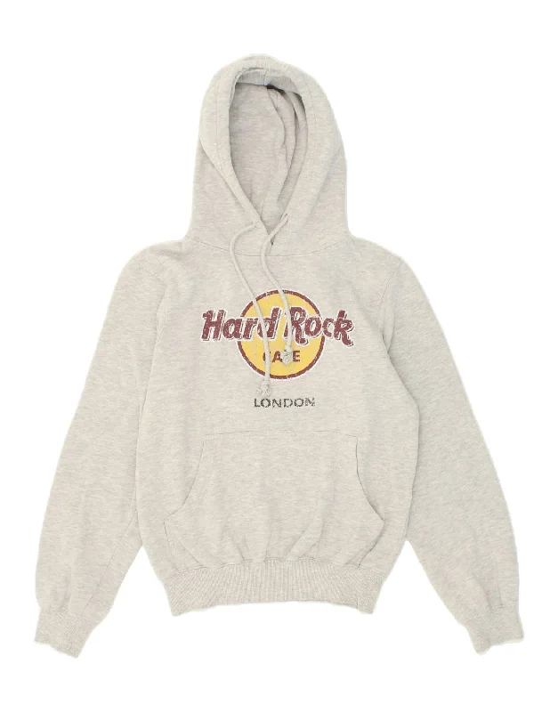 HARD ROCK CAFE Womens London Graphic Hoodie Jumper UK 10 Small Grey Cotton Oversized sweaters