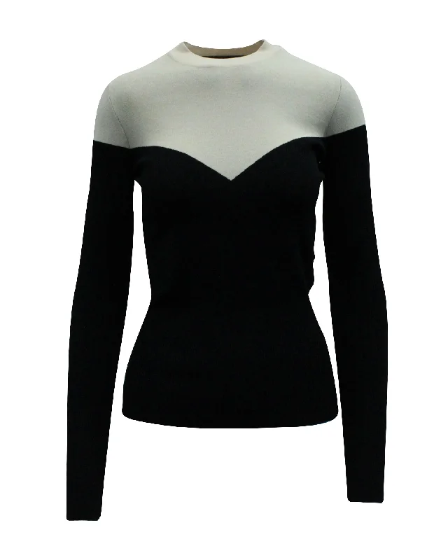 Paule Ka Bi-Color Long Sleeves Knit Top in Black and Beige Viscose Eco-friendly sweaters