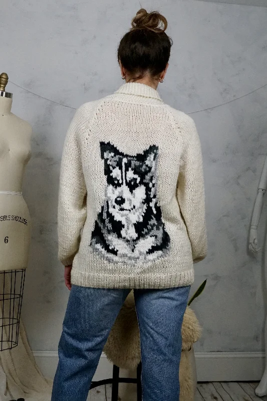 Vintage Siberian Husky Handknit Sweater Affordable sweaters