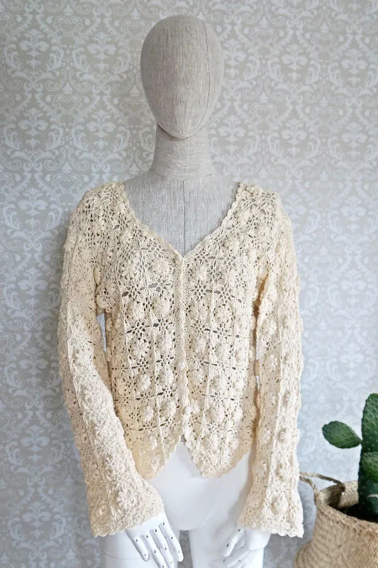 Vintage Handknit  Floral Cardigan Sweater Cozy knit sweaters for winter