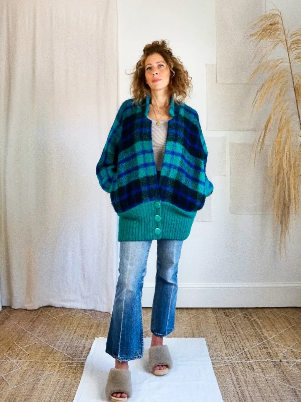 Vintage Mohair Slouchy Plaid Cardigan Spring sweaters