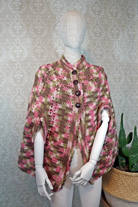 Vintage Marled Handknit Sweater Cape Men's wool sweaters discount