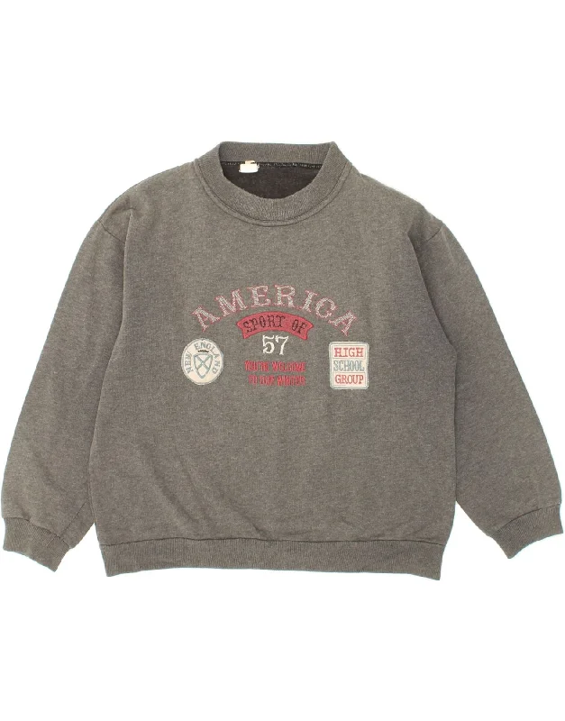 VINTAGE Womens America Graphic Sweatshirt Jumper UK 14 Medium Grey Knitted sweaters