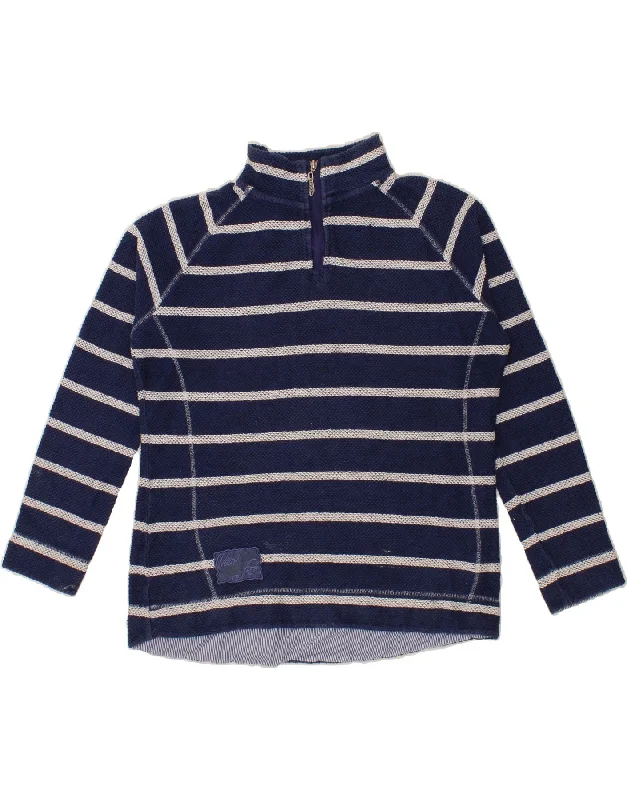 WEIRD FISH Womens Zip Neck Sweatshirt Jumper UK 16 Large Navy Blue Striped Party sweaters