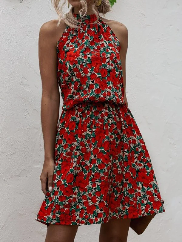 Boho Floral Printed Mini Dresses in Red Wrap mini dresses