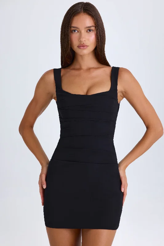 Draped Corset Mini Dress in Black Cotton mini dresses