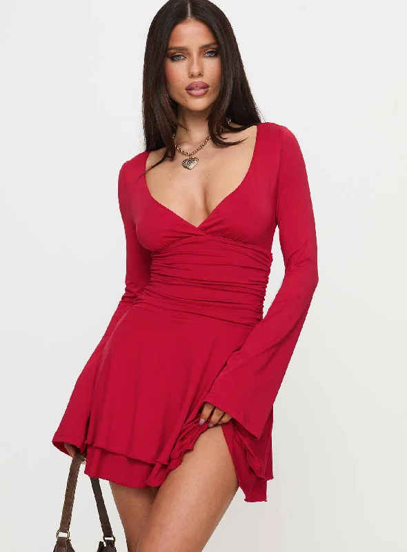 Canino Long Sleeve Mini Dress Red Budget-friendly mini dresses