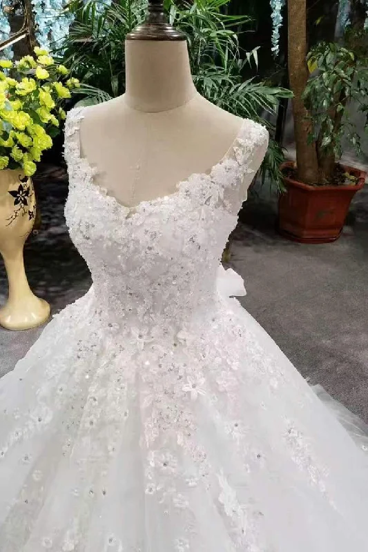 Fantastic Wedding Dresses Floor Length Lace Up Straps With Appliques And Rhinestones Sleeveless Wedding Dress