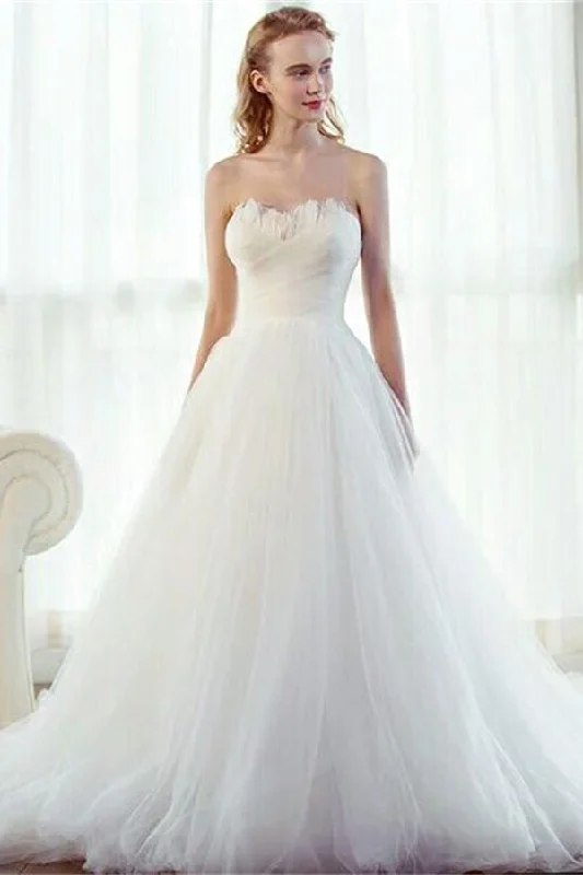 Simple Elegant A-line Lace Up Sweetheart Long Wedding Dresses Mermaid Style Gown