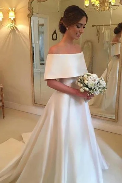 Vintage Simple Wedding Dress Off the Shoulder Wedding Dress Open Back Dress