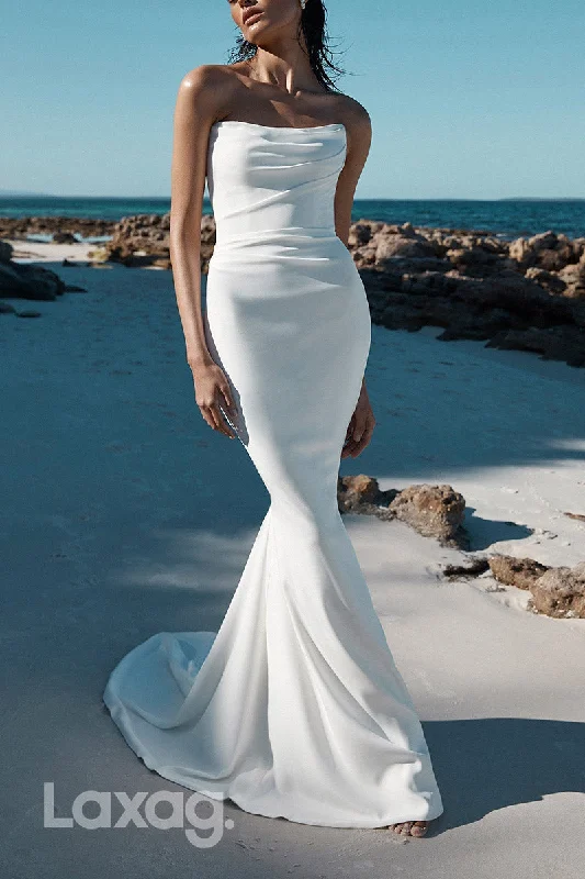 22862 - Strapless Draped Sleek Satin Elegant Mermaid Wedding Dress Vintage Wedding Gown