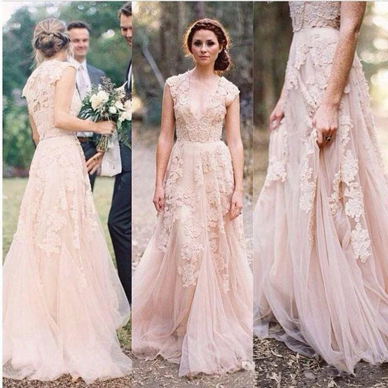 Lace Colored Rustic Tulle Flowy Wedding Dress Full Skirt Gown