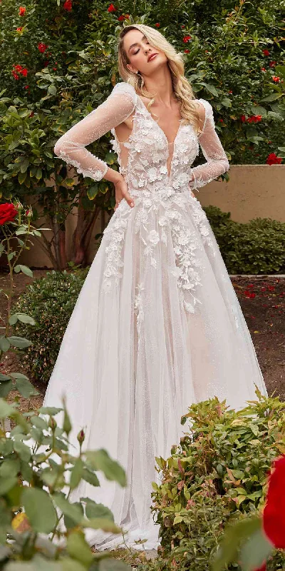 Ladivine CDS436W Long A-Line Ball Wedding Gown Removable Long Sleeves Elegant A-line Gown