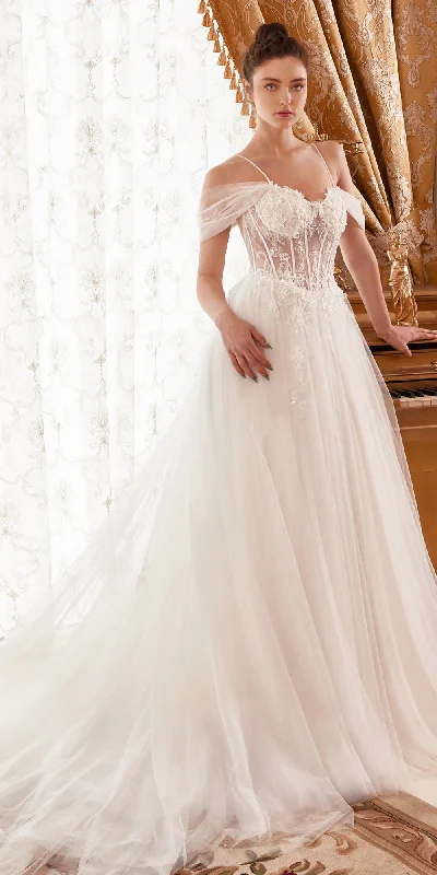 Ladivine WN307 Layered Tulle A-Line Bridal Gown With Corset Bodice Modern Wedding Gown