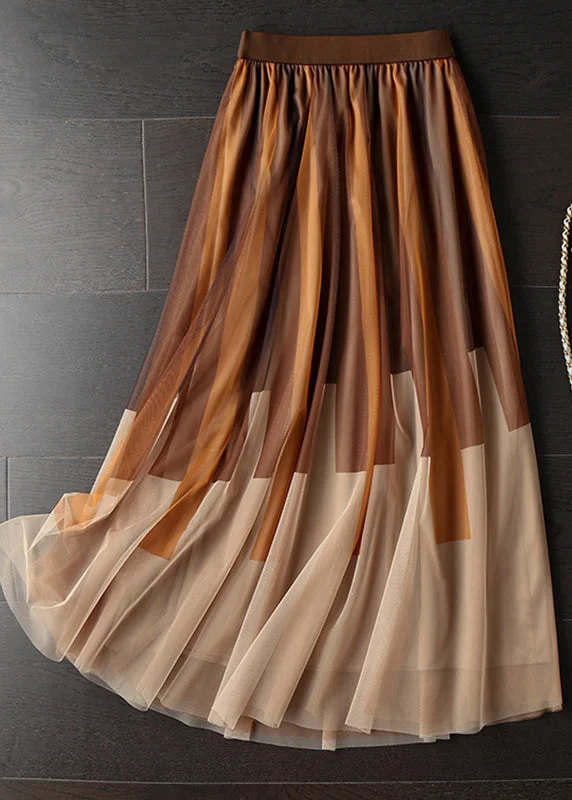 diy Chocolate High Waist Print Pleated Fall Skirt Fall unclassified skirts