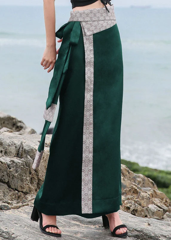 Fitted Green Patchwork Silk Skirts Spring Bright color unclassified skirts