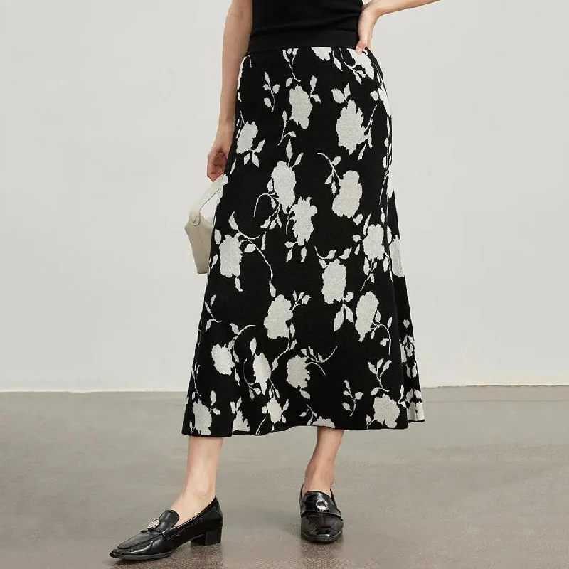 Floral Jacquard Woolen Knit Skirt Date night unclassified skirts