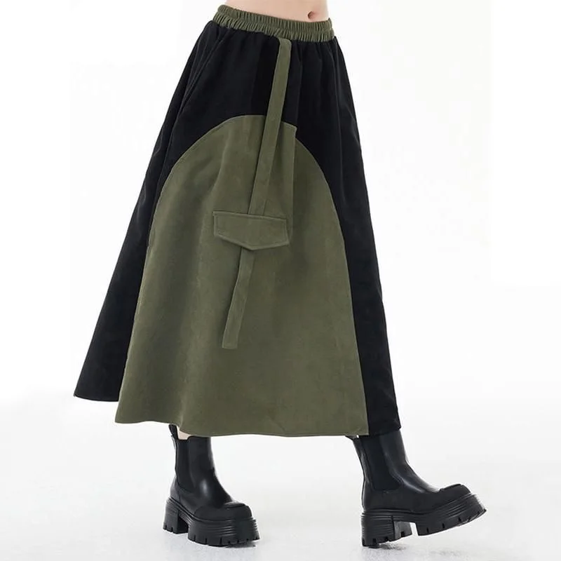 Green & Black Asymmetric A-Line Skirt Dark color unclassified skirts