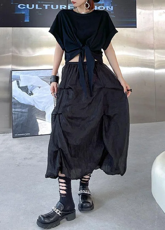 Italian Black Chiffon Summer Casual Skirts Tiered Luxury unclassified skirts