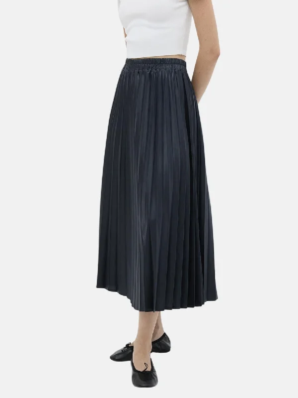 Leather Pleated Skirt Navy Blue Corset unclassified skirts