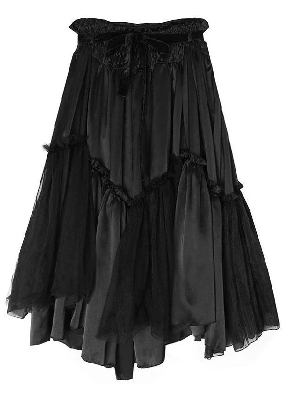 Loose Black PatchworkRuffled Asymmetrical design Skirts Unique unclassified skirts