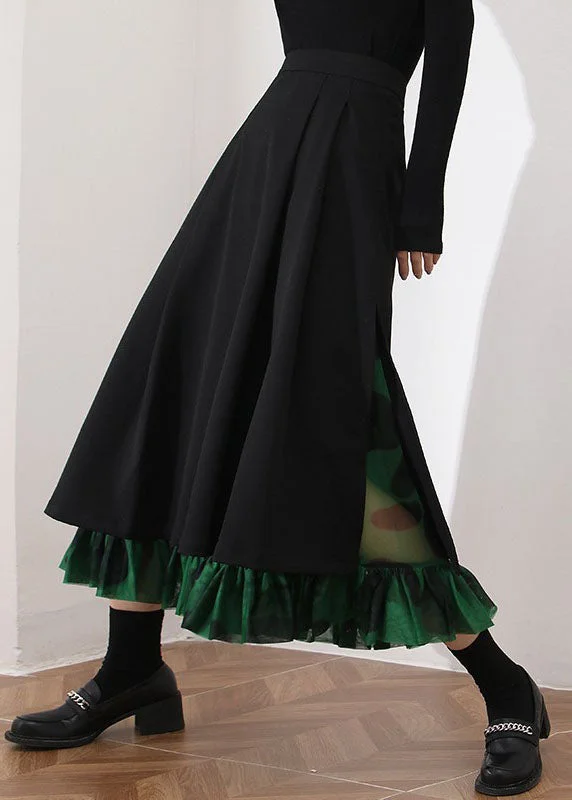 Modern Black Cinched Patchwork side open Skirt Spring Slit unclassified skirts