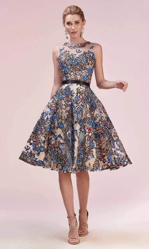 Andrea and Leo - Floral Jewel Neck Cocktail Dress A0578 - 1 pc Multi In Size 22 Available Best party dresses for wedding guests