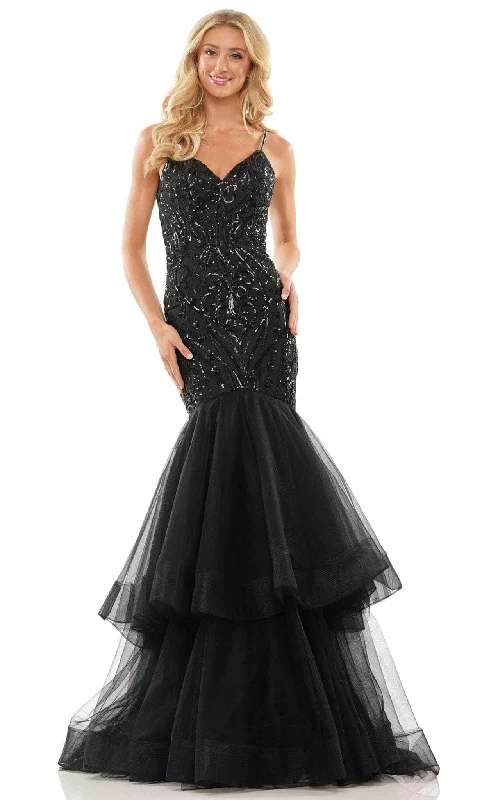 Colors Dress 2978 - Sequined V-Neck Tiered Prom Gown Club party dresses