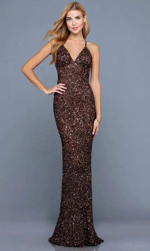 SCALA - 47551 Sequined Open Back Fitted Evening Gown Wrap party dresses