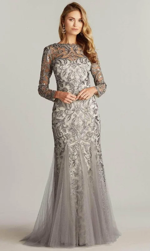 Tadashi Shoji - Long Sleeve Sequin Formal Gown BTN22102L - 1 pc Steel In Size 6 Available Silk party dresses