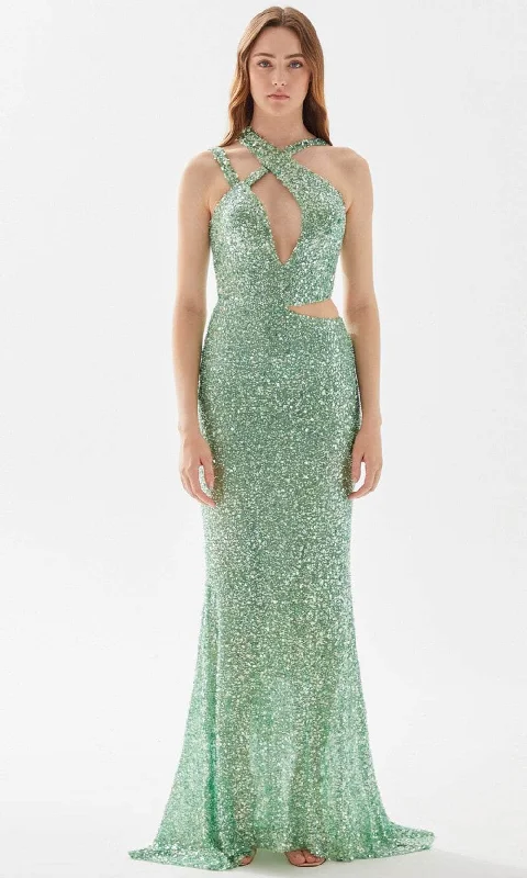 Tarik Ediz 52066 - Halter Neck Sequined Prom Gown Lightweight party dresses for summer