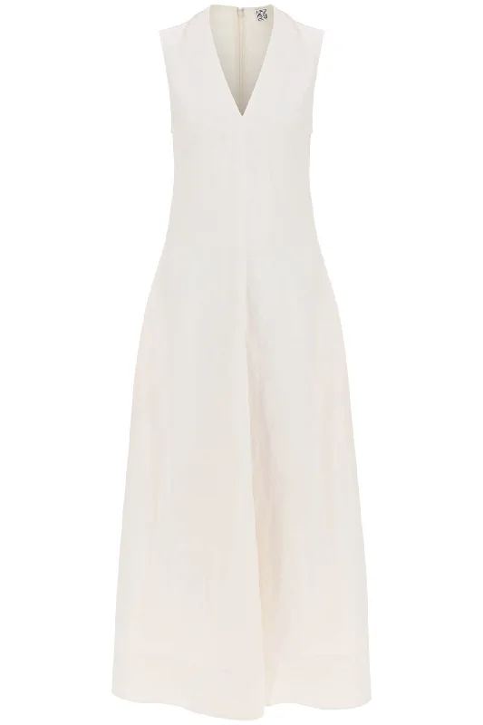 Maxi Flared Dress With V-neckline  - White Affordable maxi dresses